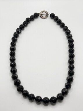 Vintage‎ David Sigal Designer Signed Sterling Faceted Black Onyx Beaded Necklace